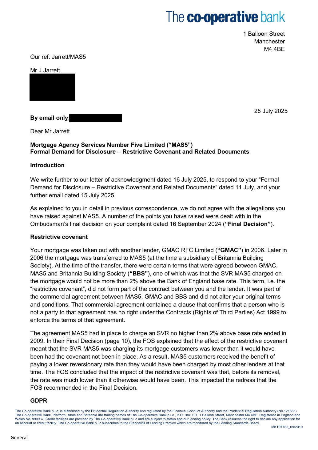 First page of the Bank's letter saying the mortgage transferred in 2006