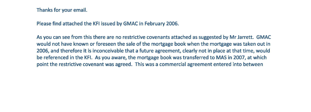 Image excerpt of the Bank's email saying the mortgage book transferred in 2007